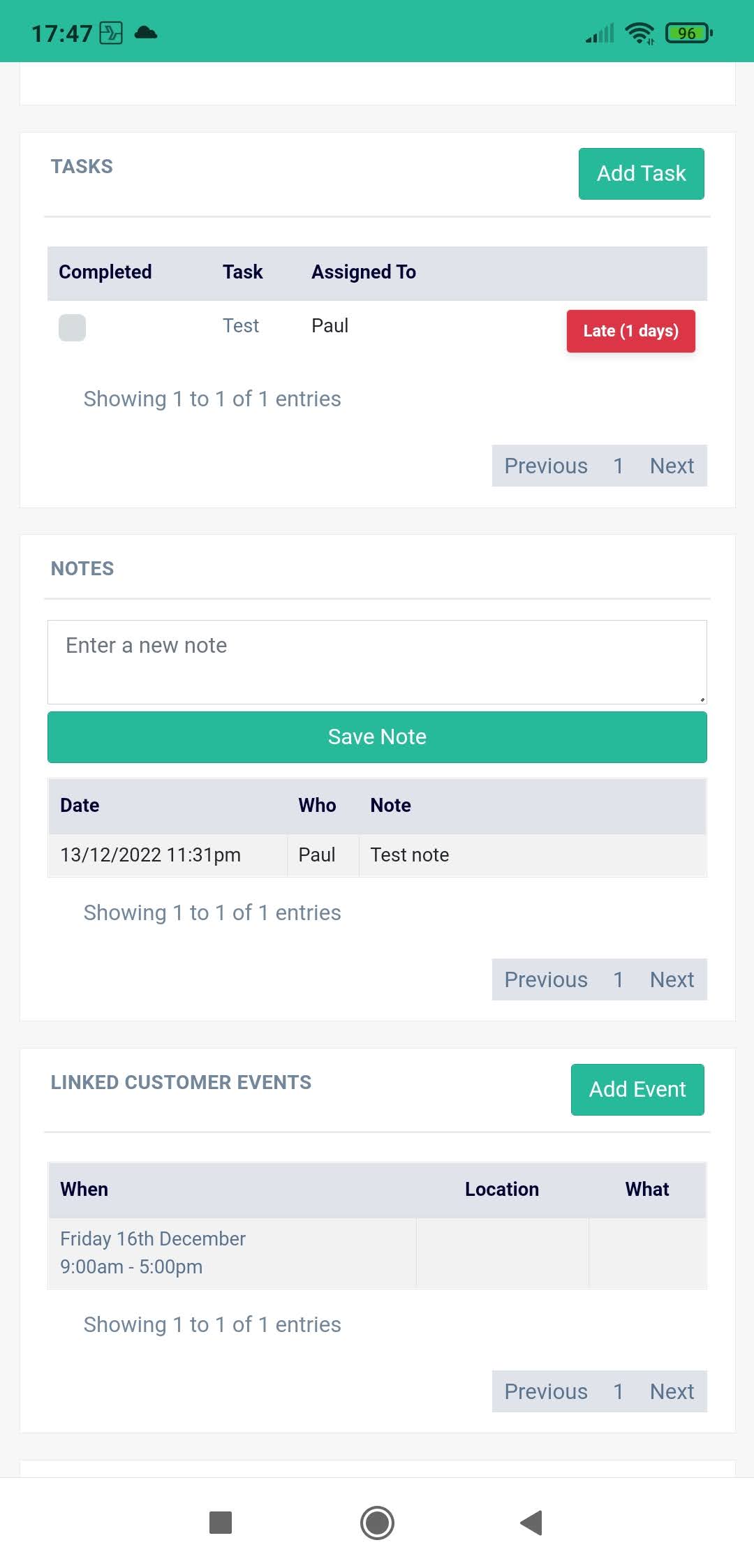 Viewing Tasks/Notes Customer Tasks/Notes